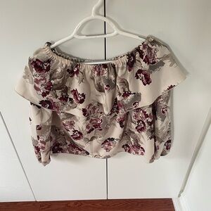 Aritzia Off-Shoulder Floral Blouse in Cream and Burgundy